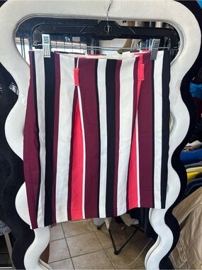 Express Striped Pencil Skirt in Burgundy, Pink, Black & White